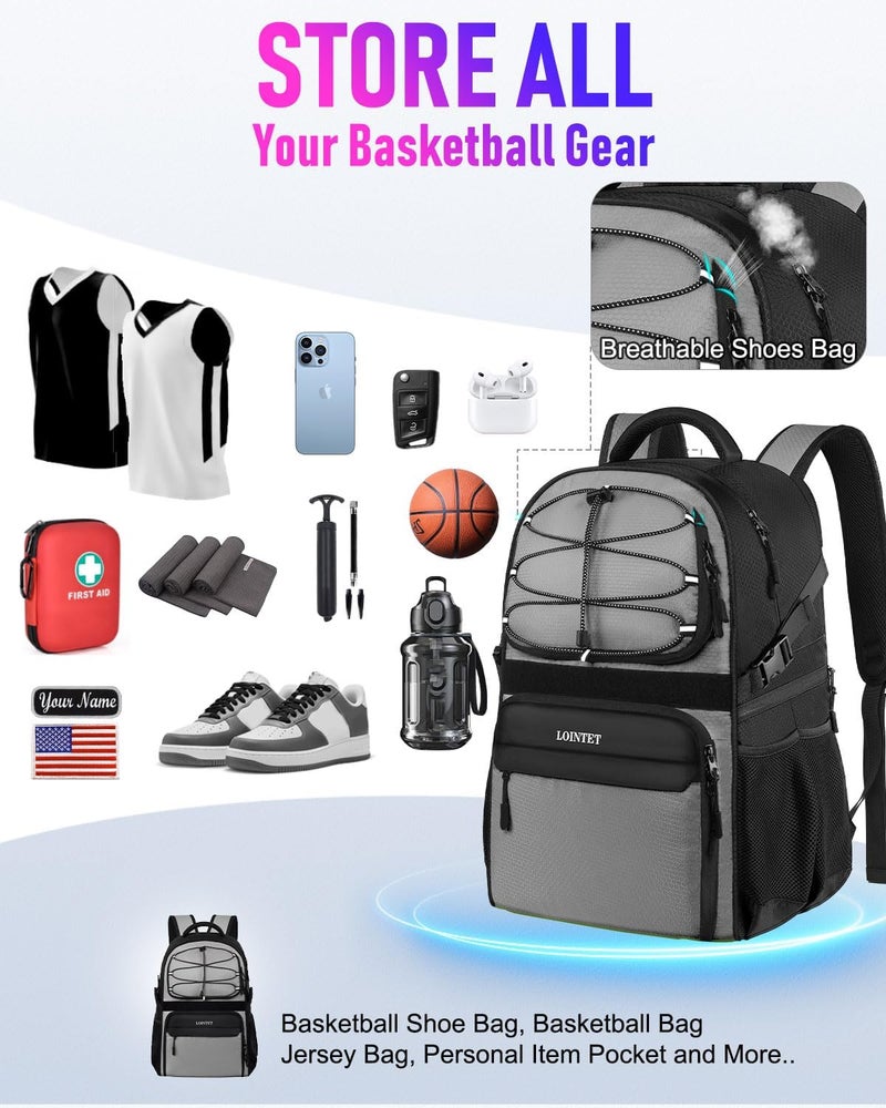 LOINTET Basketball Bag Backpack with Ball Holder Shoes Compartment, Large Basketball Accessories Sports Bag - Image 2